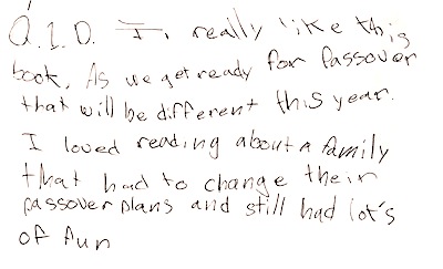 photo - Fae’s note on what her mother, Deborah (D.), thought of the book Asteroid Goldberg: Passover in Outer Space
