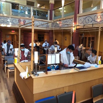 photo - Services at Beth Hamidrash with COVID-19 precautions in place