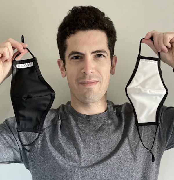 photo - Brad Chenkis shows off a couple Sonovia masks