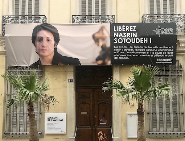 photo - A poster in Marseille, France, in July 2020, calling for Nasrin Sotoudeh’s release from prison