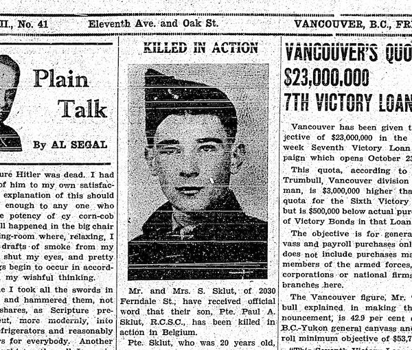 image - In looking through the Jewish Independent’s archives, after reading this article, this photo of Pte. Paul Sklut was found