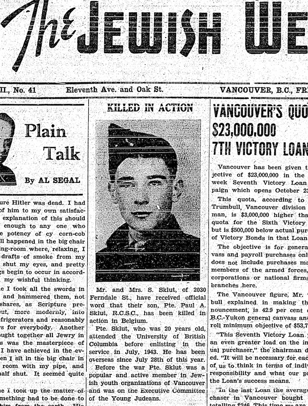 image - In looking through the Jewish Independent’s archives, after reading this article, this photo of Pte. Paul Sklut was found