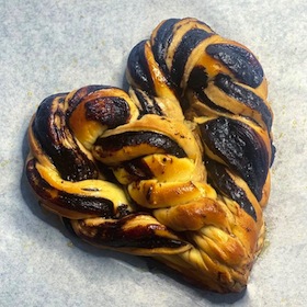 photo - A heart-shaped chocolate babka made by Mandy Silverman, aka Mandylicious