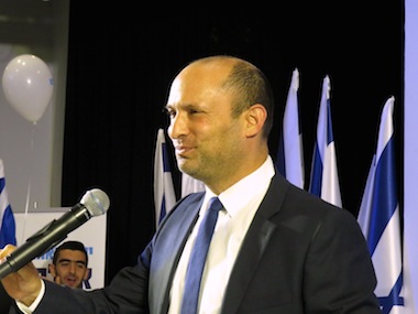 photo - Naftali Bennett speaks in Ramat Gan, in 2019. Among the parties Binyamin Netanyahu would need to form a governing coalition is Yamina, which is led by Bennett