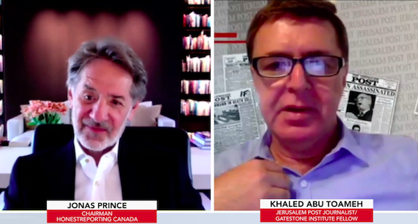 screenshot - Israeli Arab journalist Khaled Abu Toameh knows firsthand that foreign correspondents routinely send back reports that are wildly prejudicial against Israel. He spoke to HonestReporting Canada cofounder and chairman Jonas Prince in an April 25 webinar
