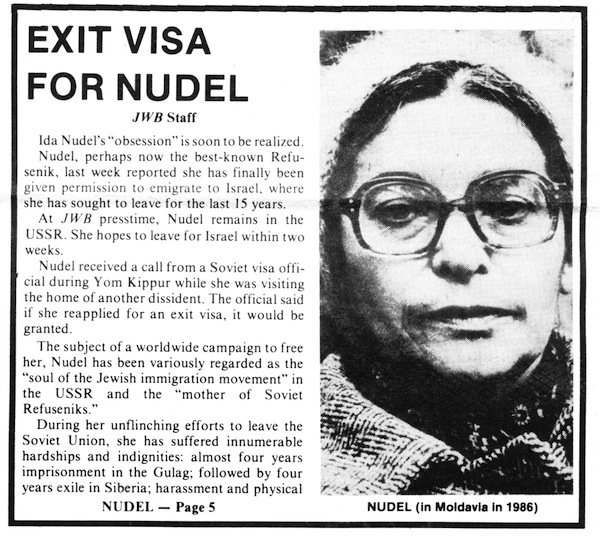 image - A cover story in the Oct. 14, 1987, JWB announced that Ida Nudel would be granted her long-sought-after exit visa from the USSR