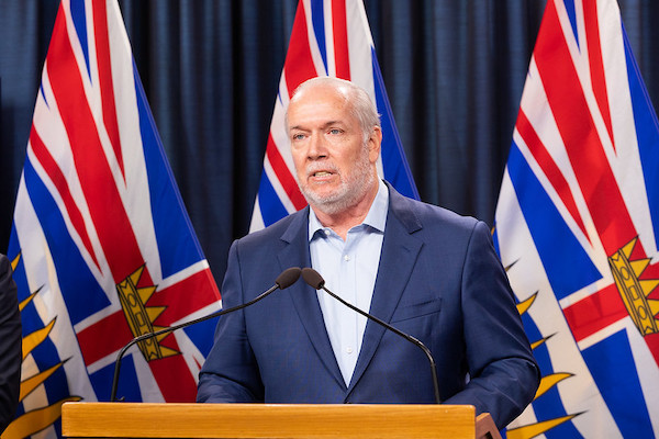 photo - Premier John Horgan; Mike Farnworth, Minister of Public Safety and Solicitor General; Rob Fleming, Minister of Transportation and Infrastructure; Lana Popham, Minister of Agriculture, Food and Fisheries, and officials from the Ministry of Transportation and Infrastructure and RCMP, provide an update on recovery from recent flooding and mudslide events in British Columbia, November 17, 2021