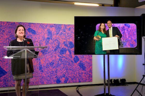 photo - Naomi Azrieli, chief executive officer, Azrieli Foundation Canada, and co-chair, Azrieli Foundation Israel, at the Nov. 7 announcement in Montreal, which took place concurrently with the announcement in Israel
