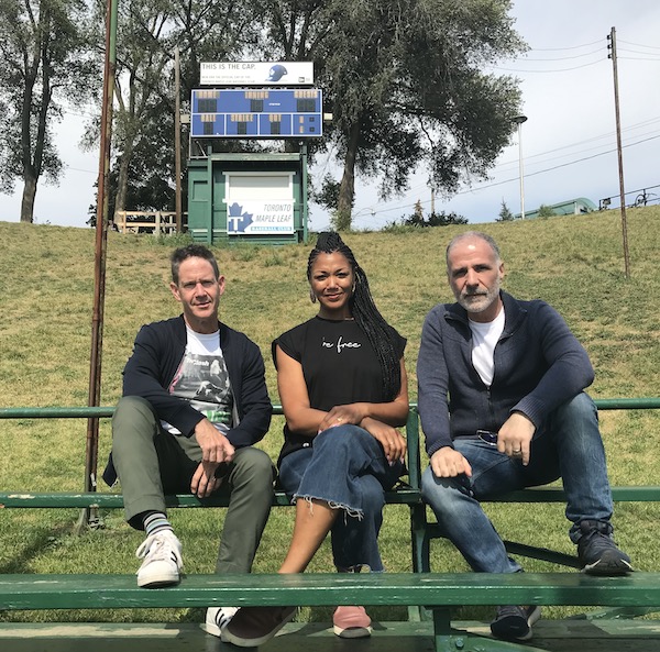 Left to right: Drew Carnwath, Measha Brueggergosman and Sam Rosenthal are the main creatives behind the podcast The Christie Pits Riot