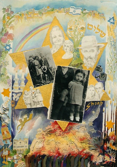 image - “Earth Don’t Cover Their Blood” by Sidi Schaffer, Gesher Project, 1998, mixed media