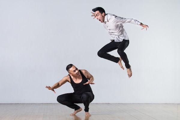 photo - Dancers Alvin Erasga Tolentino, left, and Gabriel Dharmoo in Passages of Rhythms, in which Jonathan Bernard (below) is a percussionist