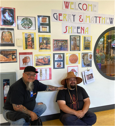 photo - During their week at Vancouver Talmud Torah Gerry Sheena and his son Matthew Sheena taught students and teachers about carving, drumming and storytelling
