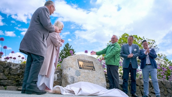 photo - Grace McCarthy Plaza in Queen Elizabeth Park was dedicated on May 27. Left to right are Mark Weintraub (family friend); Mary McCarthy Parsons (Grace’s daughter); Stuart Mackinnon (Park Board chair); John Coupar (Park Board commissioner); and Donnie Rosa (general manager, Parks and Recreation)