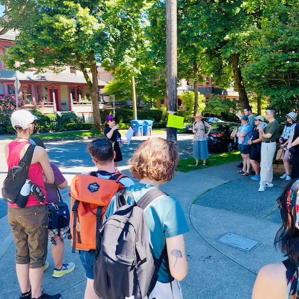 photo - Carmel Tanaka in front of the house on Jackson Street from which National Council of Jewish Women once offered social services