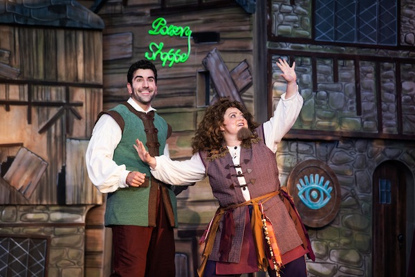 photo - Much of the humour in Something Rotten! comes from Nostradamus (Jyla Robinson), right, leading Nick (Kamyar Pazandeh) astray with incorrect visions of the future