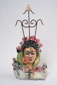 photo - “She Was Like a Walking Flower, Centred by a Rod of Steel,” by Suzy Birstein, inspired by Frida Kahlo’s “Self-Portrait with Thorn Necklace and Hummingbird, 1940”