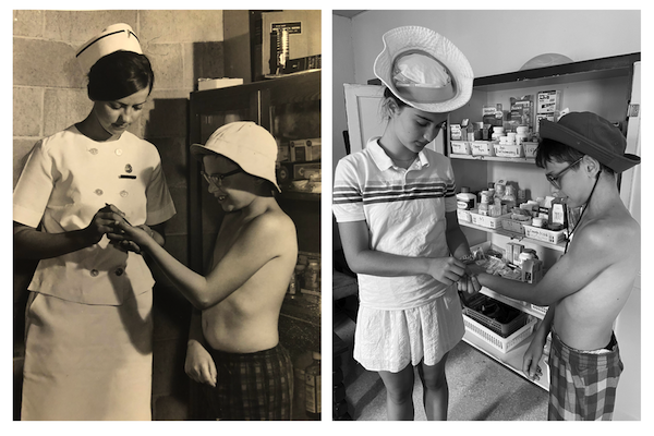 photo - One of the photos from the 1960s that Camp Hatikvah 13-year-olds re-created last summer