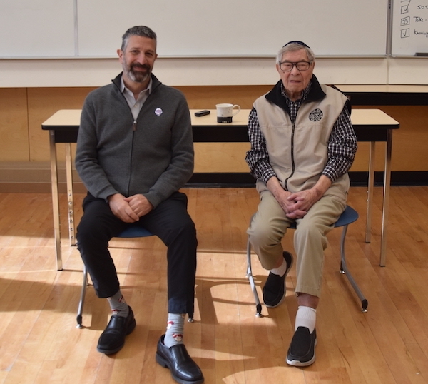 photo Russ Klein, principal of King David High School, and his father, Emerich Klein, who spoke to a KDHS class in February about his experiences during the Holocaust.