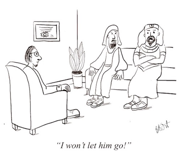 cartoon - Moses and Pharaoh in counseling - by Beverly Kort