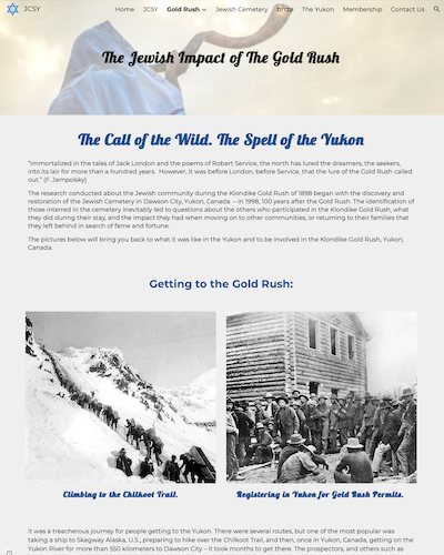 screenshot - The Gold Rush section on the website of the Jewish Cultural Society of Yukon