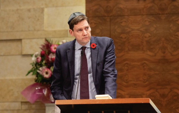 photo - BC Premier David Eby spoke at the Kristallnacht event