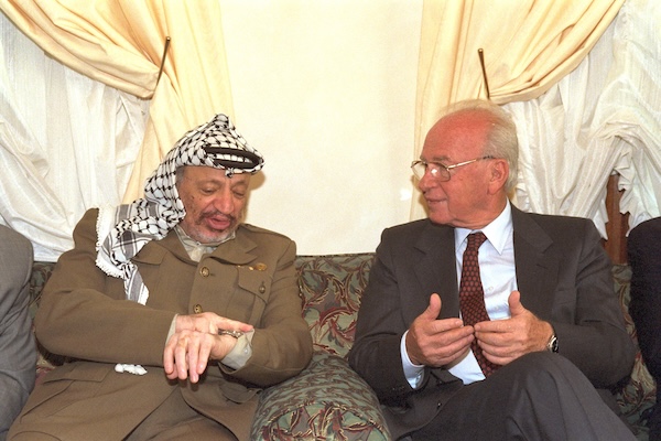 photo - Prime Minister Yitzhak Rabin meets in Casablanca with PLO Chairman Yasser Arafat, 1994