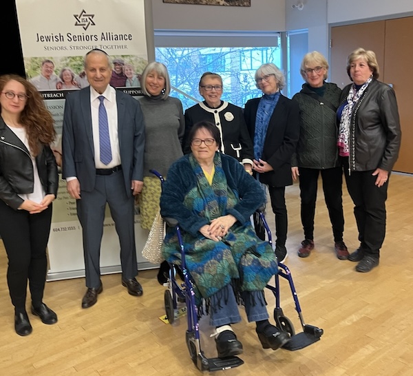 photo - Left to right: Kara Mintzberg, Maurice Moses, Cyndi Mintzberg, Sheila Gordon (a friend of Haber’s), Gyda Chud, Grace Hann and Tammi Belfer, with Marilyn Berger in front