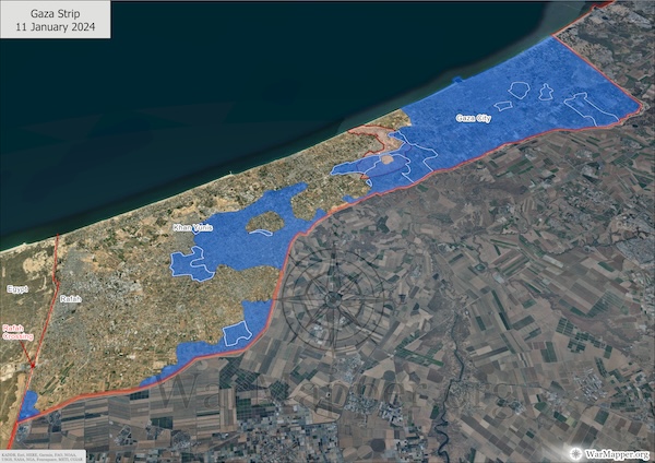 image - Area of Gaza controlled by the Israeli Defence Forces on Jan. 11, 2024