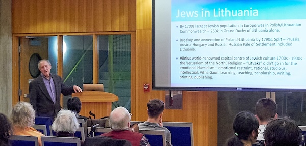 photo - During Hillel BC’s Holocaust Education Week, Drs. Gene Homel (pictured above) and Rachel Mines offered Unheard Echoes, a program on Jews in Lithuania