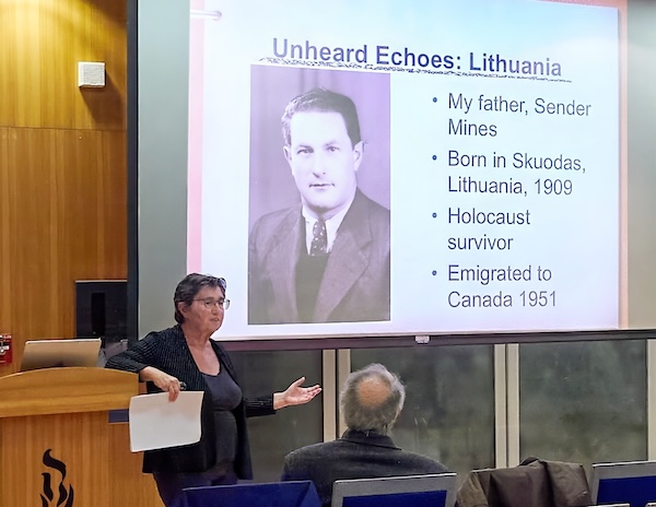 photo - Dr. Rachel Mines presented a more personal view of Lithuania, based on her reconnection with her Litvak roots, and her experiences with the non-Jewish Lithuanian community both in Lithuania and in British Columbia