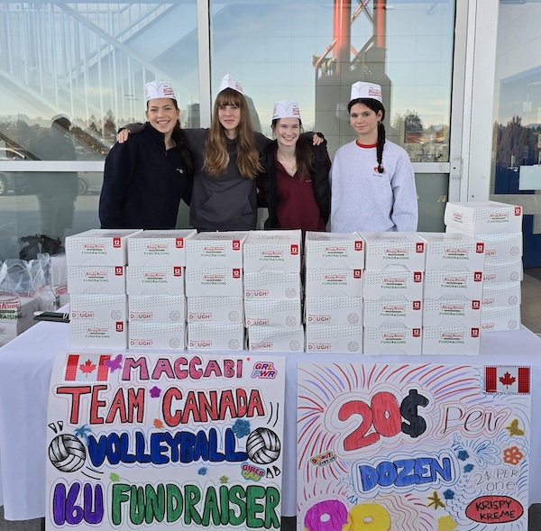 photo - BC members of Team Canada U16 Junior Girls Volleyball sell donuts to raise funds to travel to Israel next summer