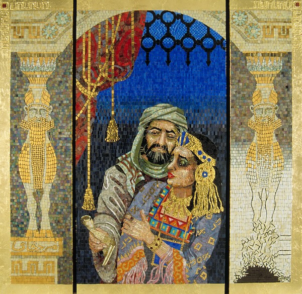 image - “Queen Esther with Mordechai,” a Venetian glass mosaic triptych, 64” x 64”, by Vancouver artist Lilian Broca