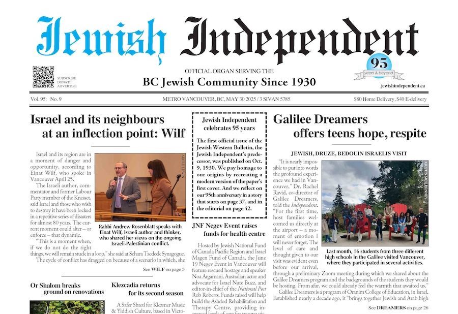 image - May 30, 2025, issue of the Jewish Independent cover