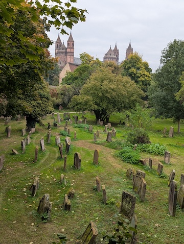 photo - From the cemetery, the main edifice visible outside the grounds is the imposing Worms Cathedral