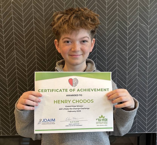 photo - Henry Chodos, a Grade 6 student from Vancouver Talmud Torah, won ADI’s sixth annual Make the Change Challenge and received the $1,000 grand prize