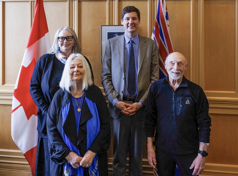photo - Left to right: Minister and Solicitor General Nina Krieger, Holocaust survivor and keynote speaker Lillian Boraks-Nemetz, Premier David Eby and survivor Leo Vogel at the Legislative Assembly on April 14