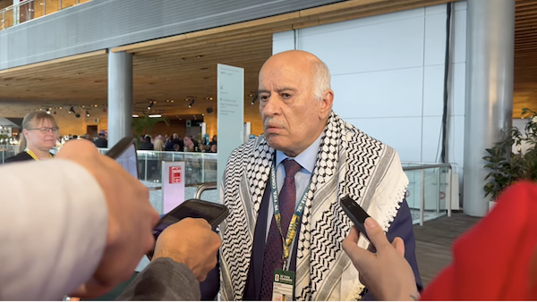 screenshot - Palestinian Football Association president Jibril Rajoub talks to reporters at the FIFA Congress, held in Vancouver on April 30
