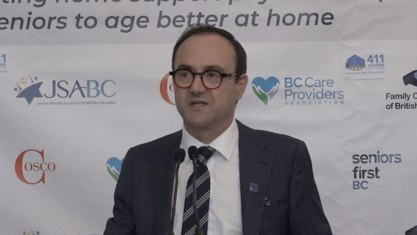 screenshot - Jeff Moss, executive director of the Jewish Seniors Alliance, speaks at the June 2 launch of the Health Care Needs Home Care campaign