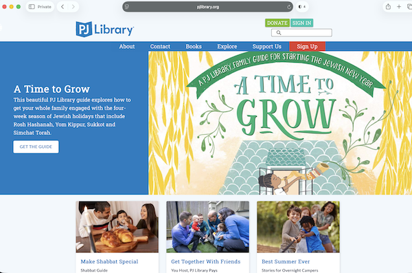 screenshot - PJ Library not only distributes free storybooks to Jewish children, but has a plethora of other resources online