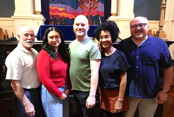 photo - The cast of Bema Productions’ A Jewish Sing-A-Long Christmas, left to right: Alf Small, Misty Cozac, Evan Roberts, Rosemary Jeffery and Cam Culham. Back by popular demand, there will be four shows next month