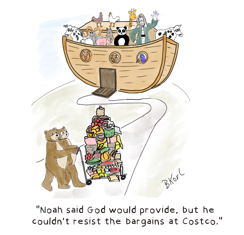 cartoon - Noah going to Costco to stock the ark
